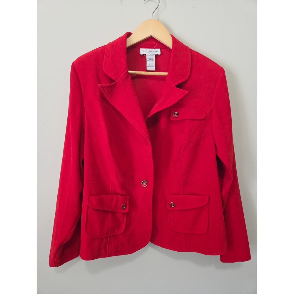 Sag Harbor Red Faux Suede Blazer Jacket Plus Size 20W Single Button 21-71602